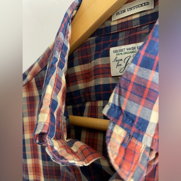 J Crew Slim Untucked Blue Orange checkered shirt size Medium - Picture 3 of 5